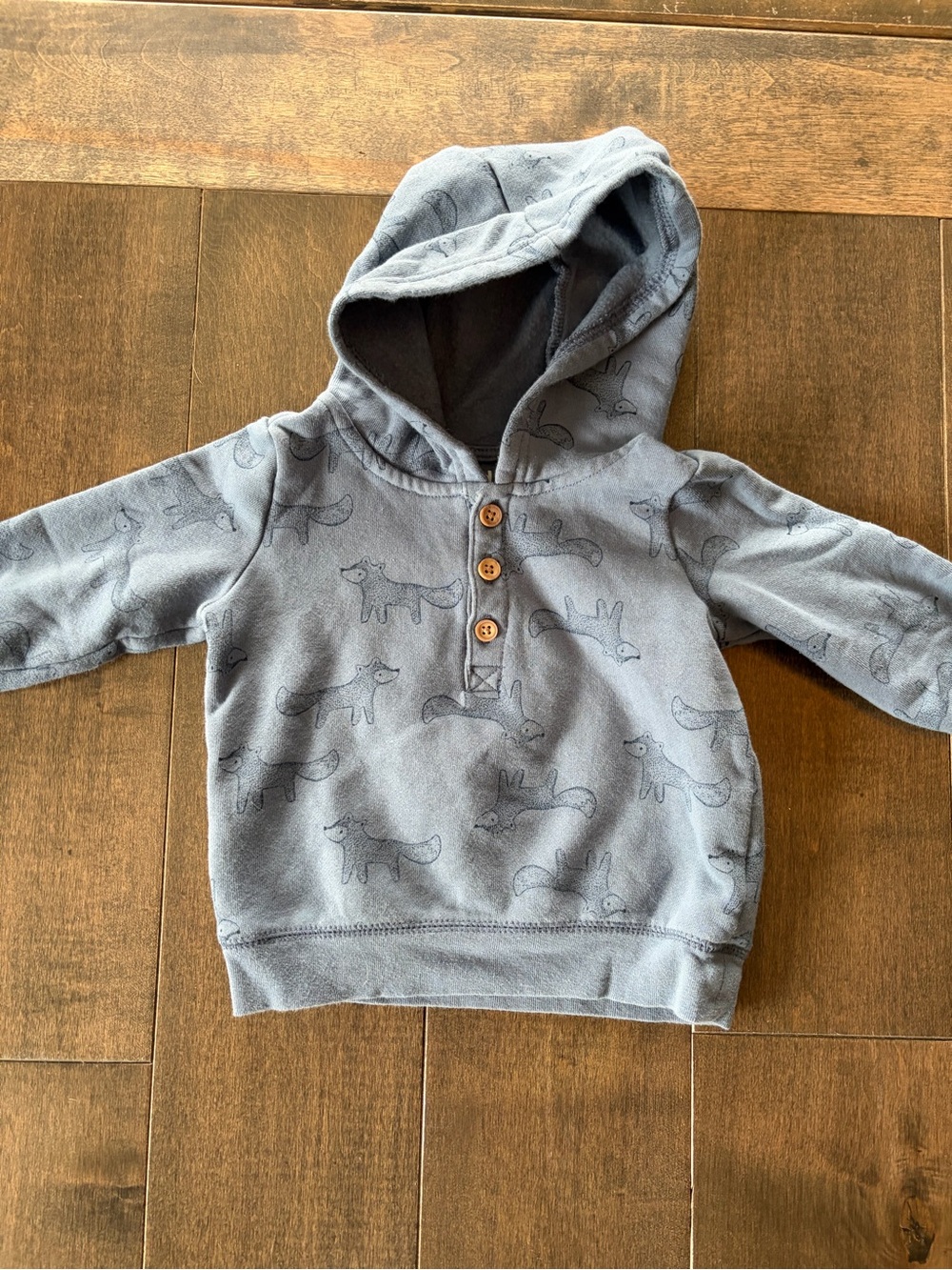 Kids blue Fox Print Hoodie with Buttons